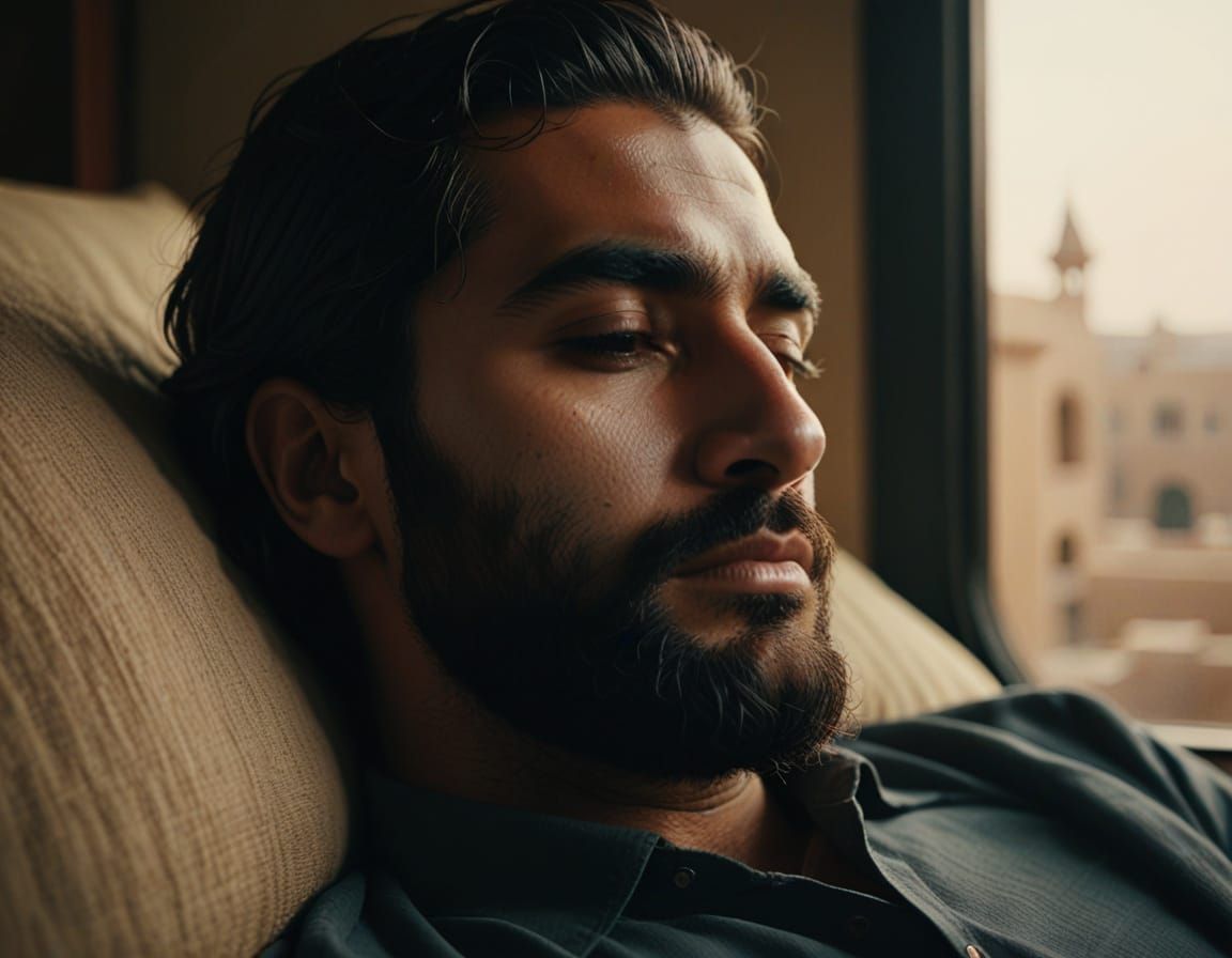 Cinematic Portrait of Sleeping Man with Soft Lighting