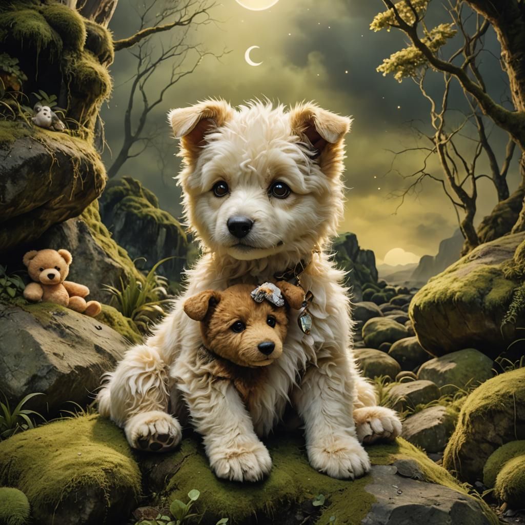 Puppy and Teddy Bear Fantasy Art