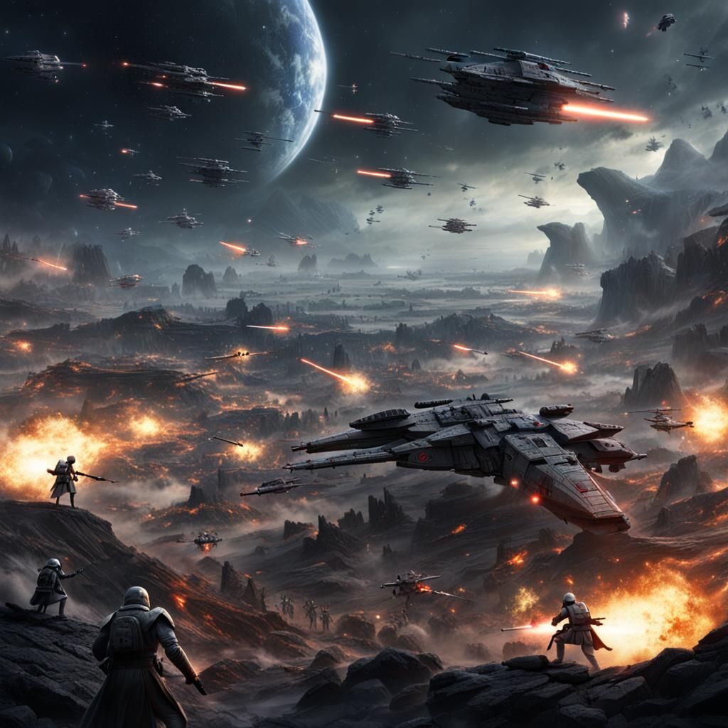 Epic Space Battle in Dark Fantasy Style