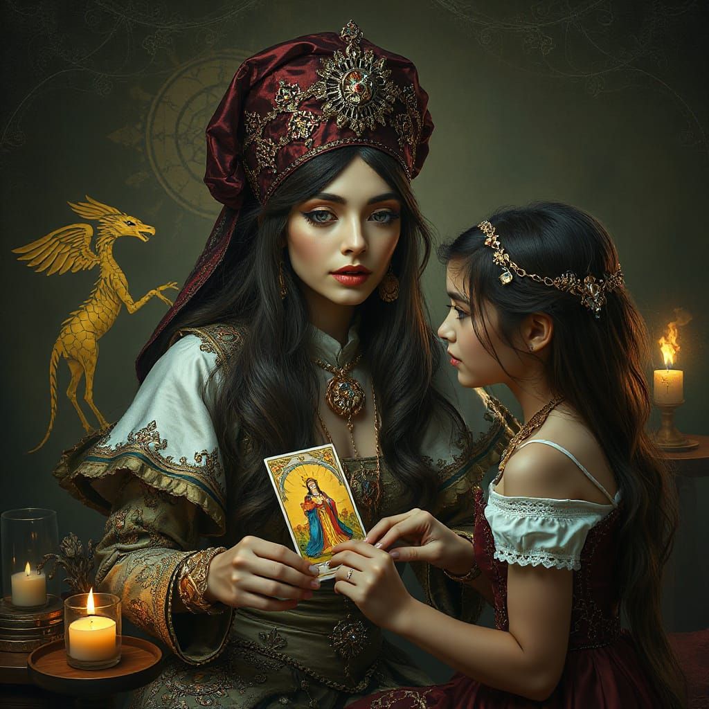 Mystical Tarot Reading in Ornate Digital Painting Style