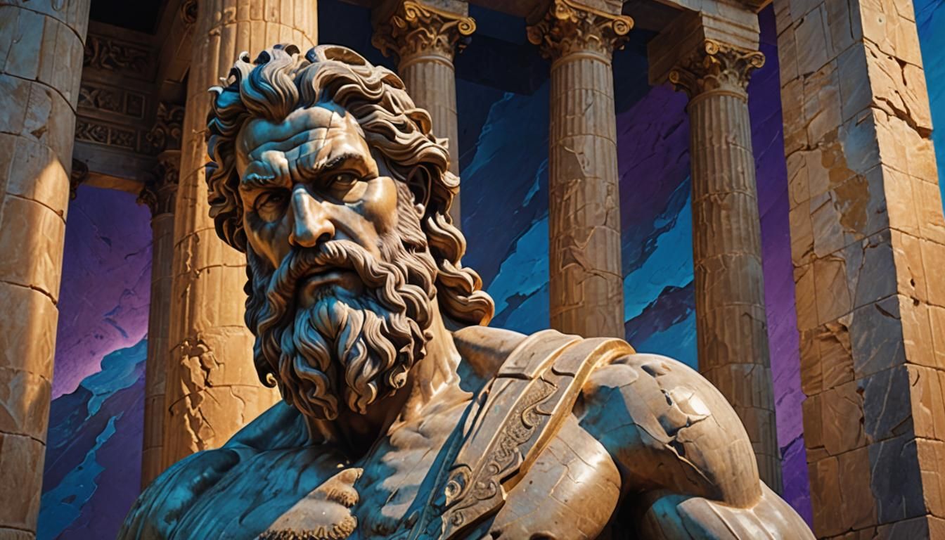 Hyperrealistic Zeus Statue in Temple Concept Art