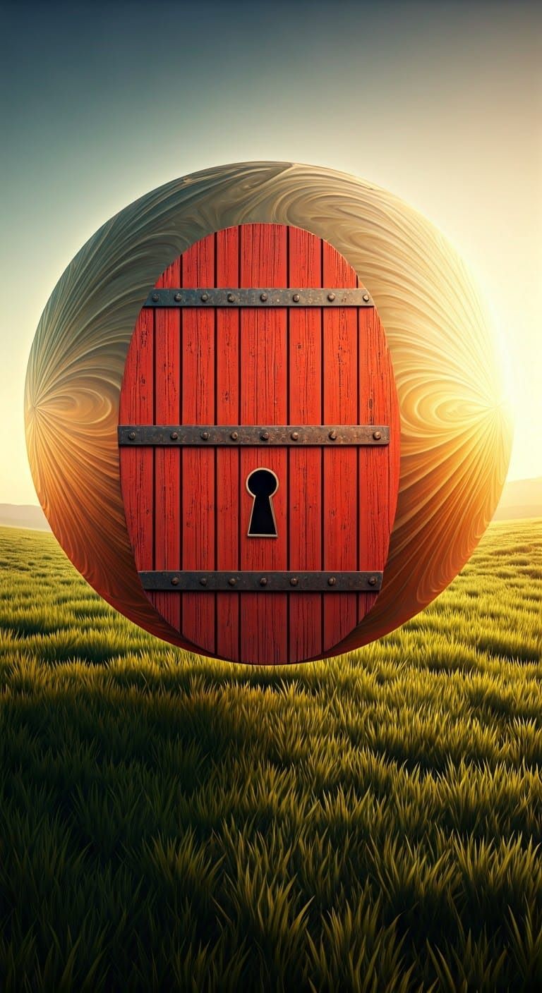 Golden Globe Door: Futuristic Vintage Landscape