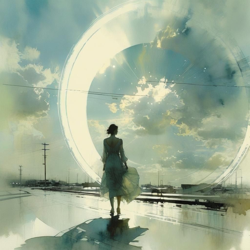 Ethereal Figure Walking Towards Infinite Light