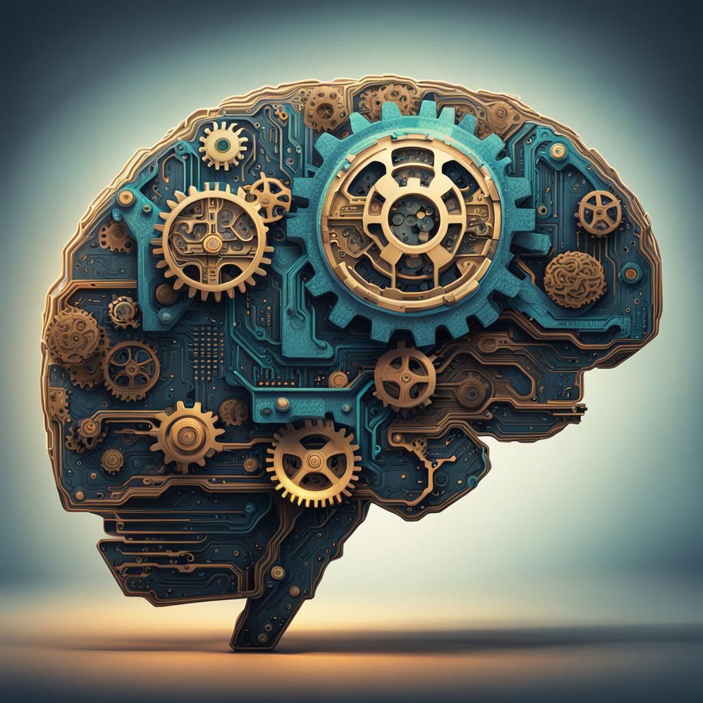 Stylized Brain Integrated with Gears and Circuits