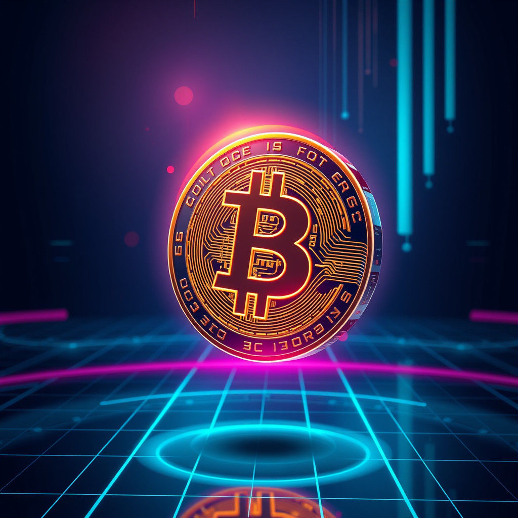 Futuristic Bitcoin Surrounded by Neon Light