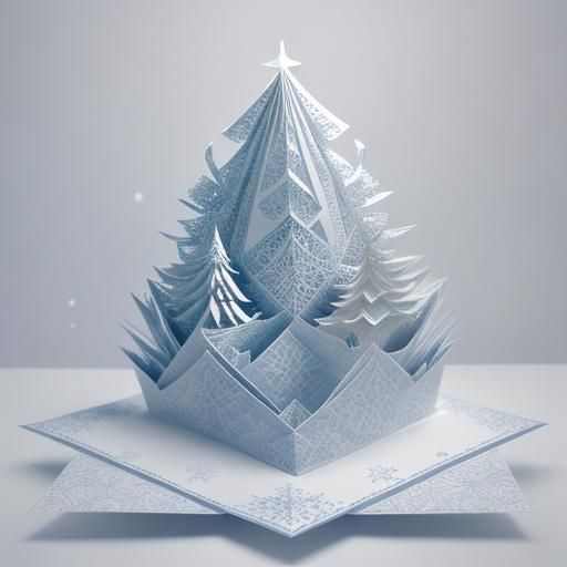Origami Penguin on Snowy North Pole Landscape