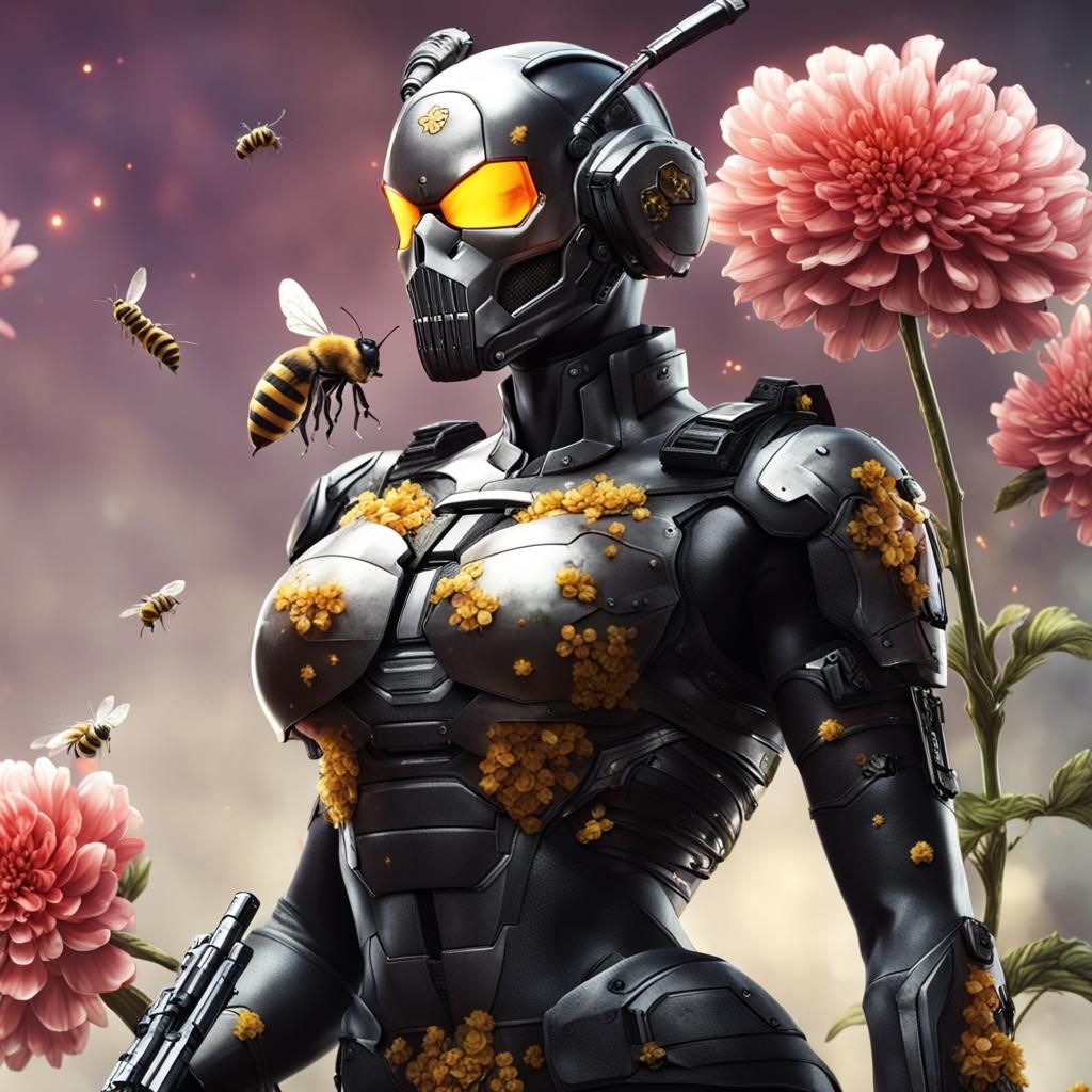 Futuristic Bee Warrior in Armor, 8k