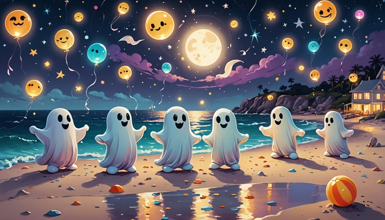 Ghosts' Whimsical Beach Party Under the Stars