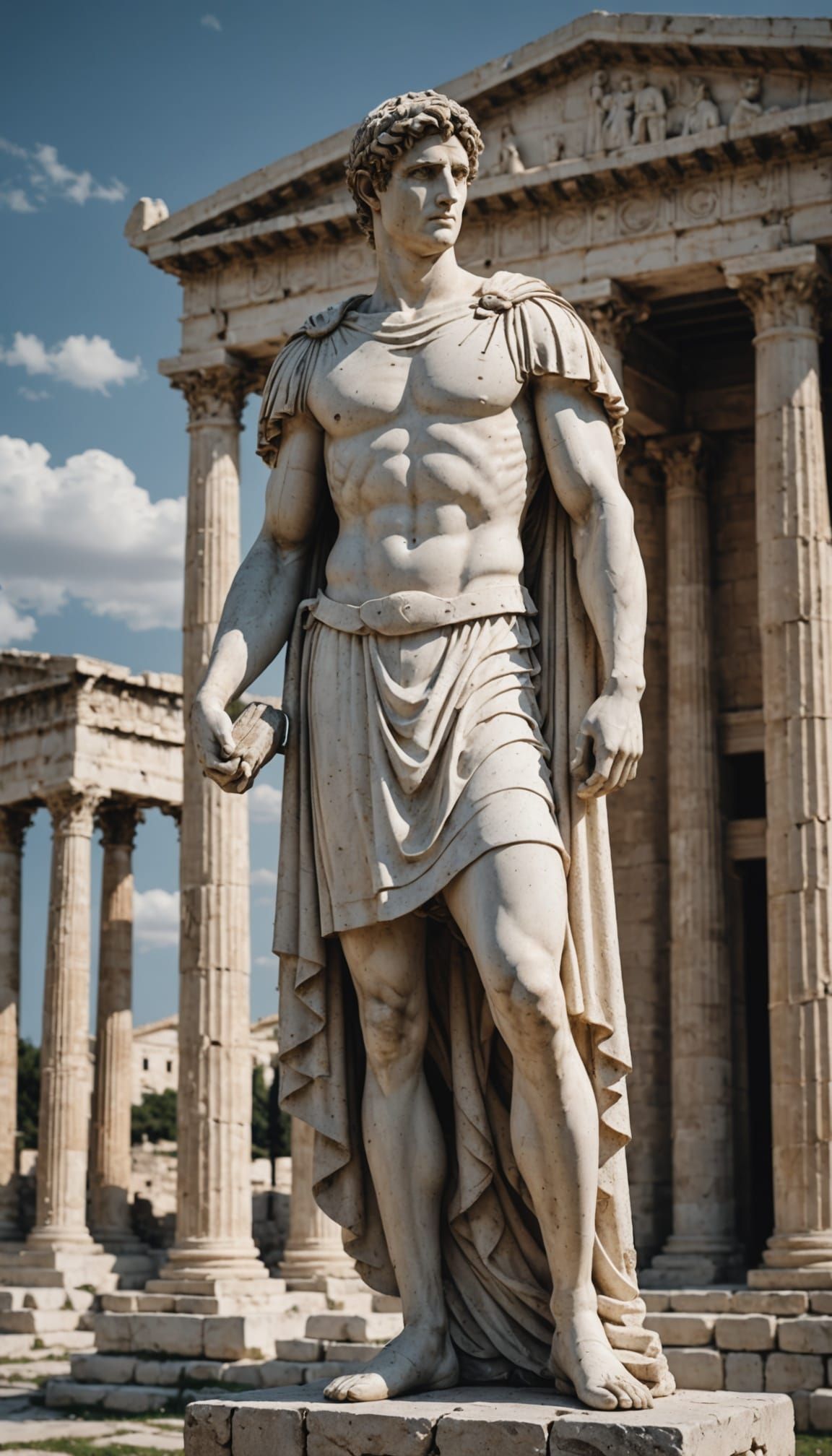 Greek-Roman Statue in Dramatic White Marble
