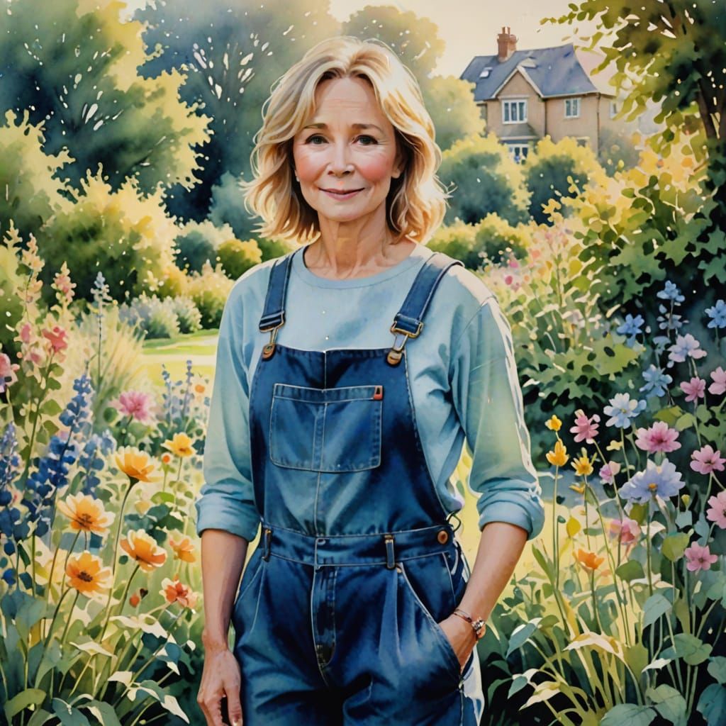 Whimsical Watercolor Portrait of a Woman in a Garden