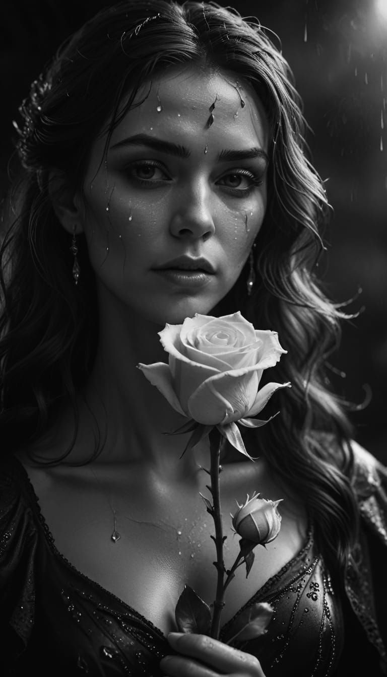 Hyper-Realistic Black and White Portrait of a Dark Sorceress