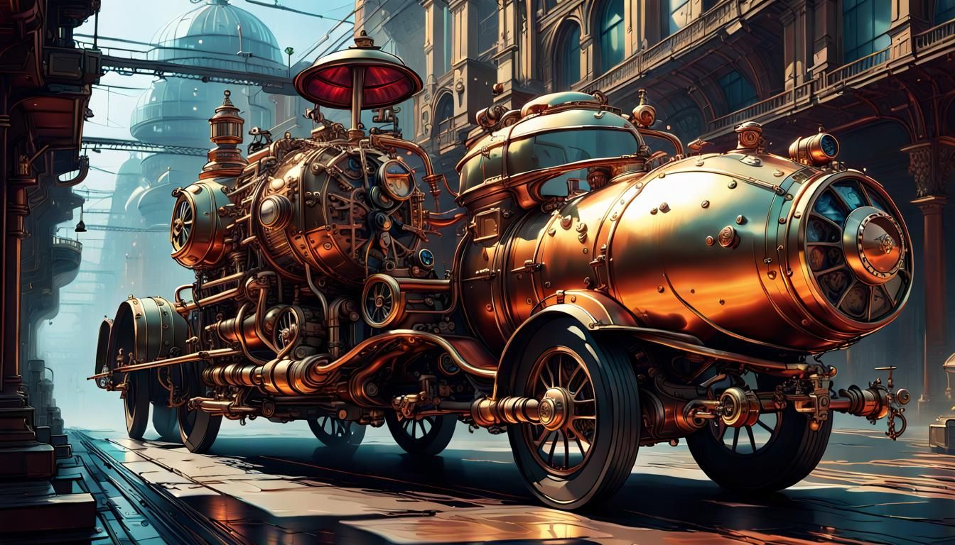 digital painting of Steampunk vehicle