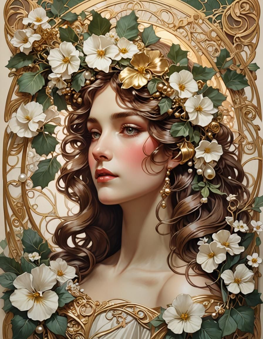 Art Nouveau Christmas Floral Portrait