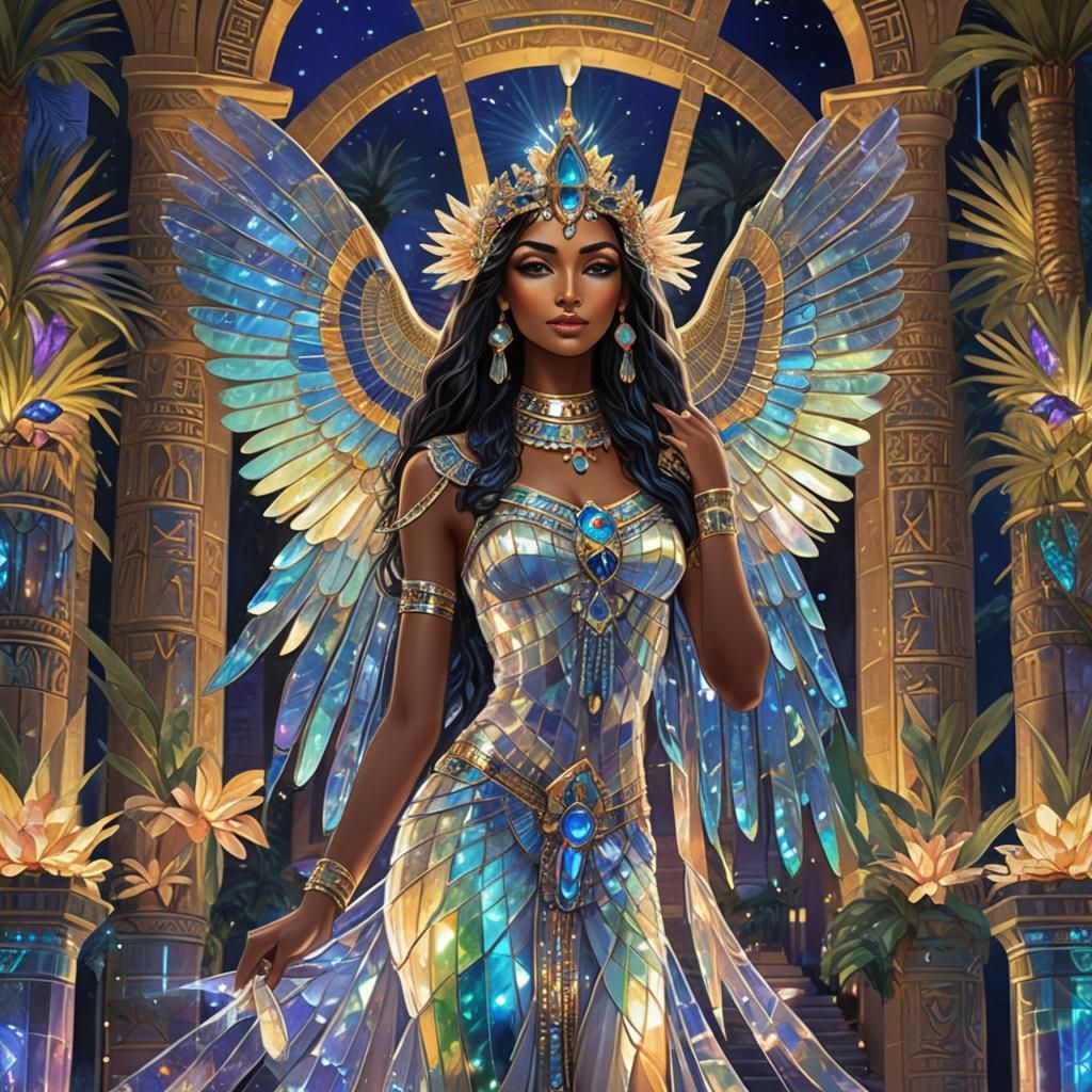 Winged Egyptian Goddess in Blacklight Effect