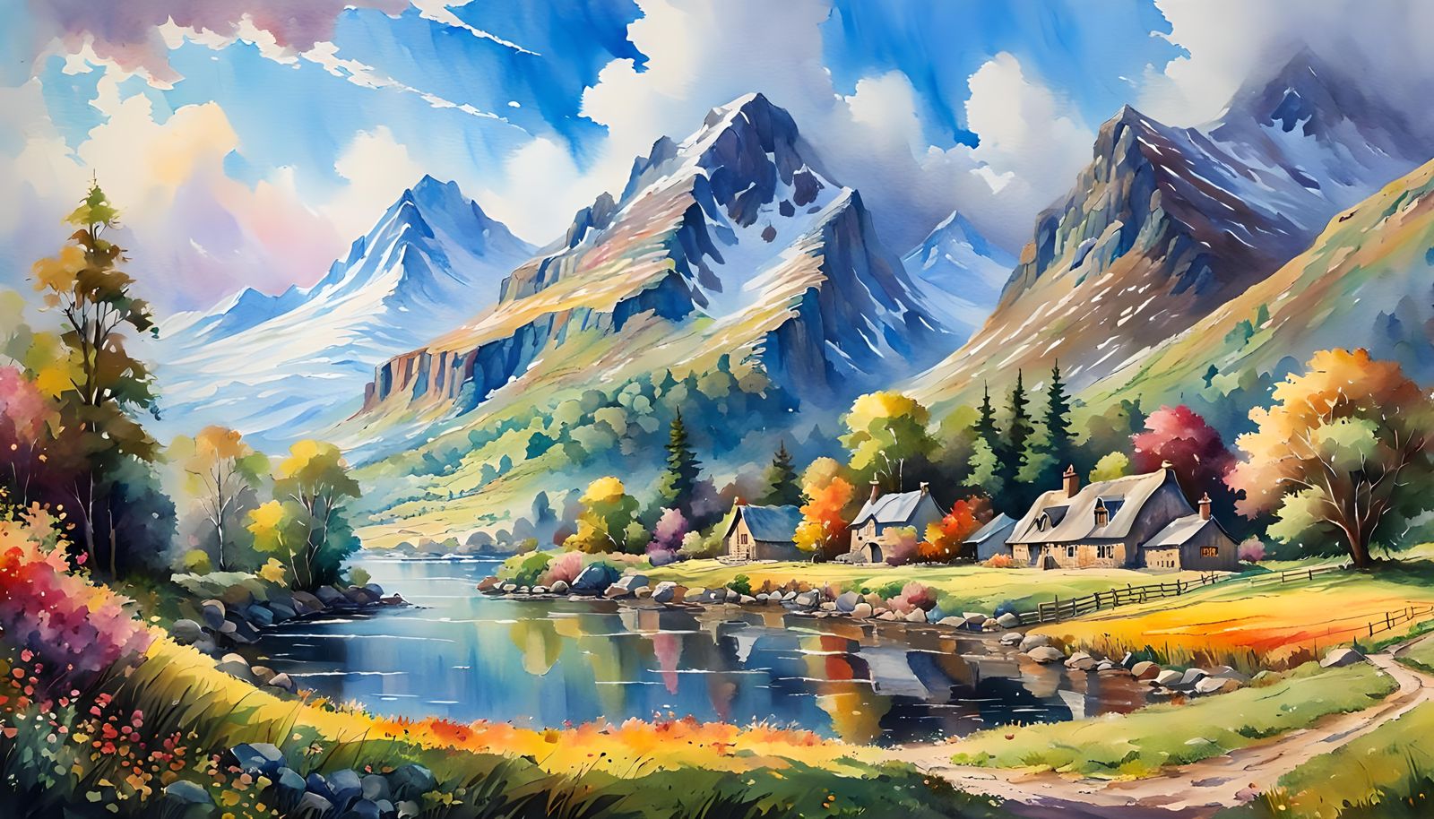 Colorful Candy Landscape in Watercolour Style