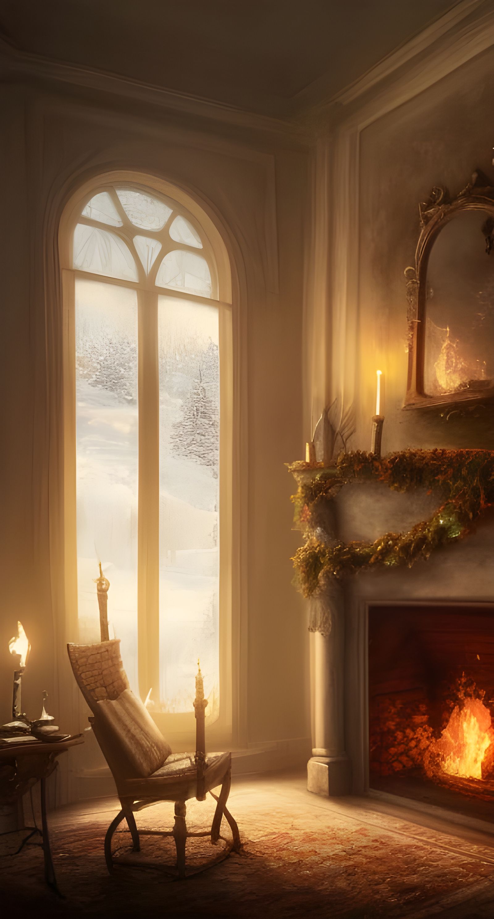 Cozy Winter Fireplace in Hyper-Realistic Digital Art