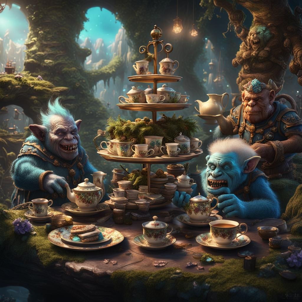 Fantastical Trollics Tea Party: Detailed Matte Painting