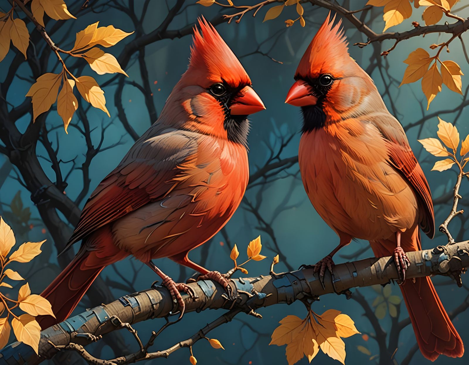 Cardinals in Autumnal Illustration Style