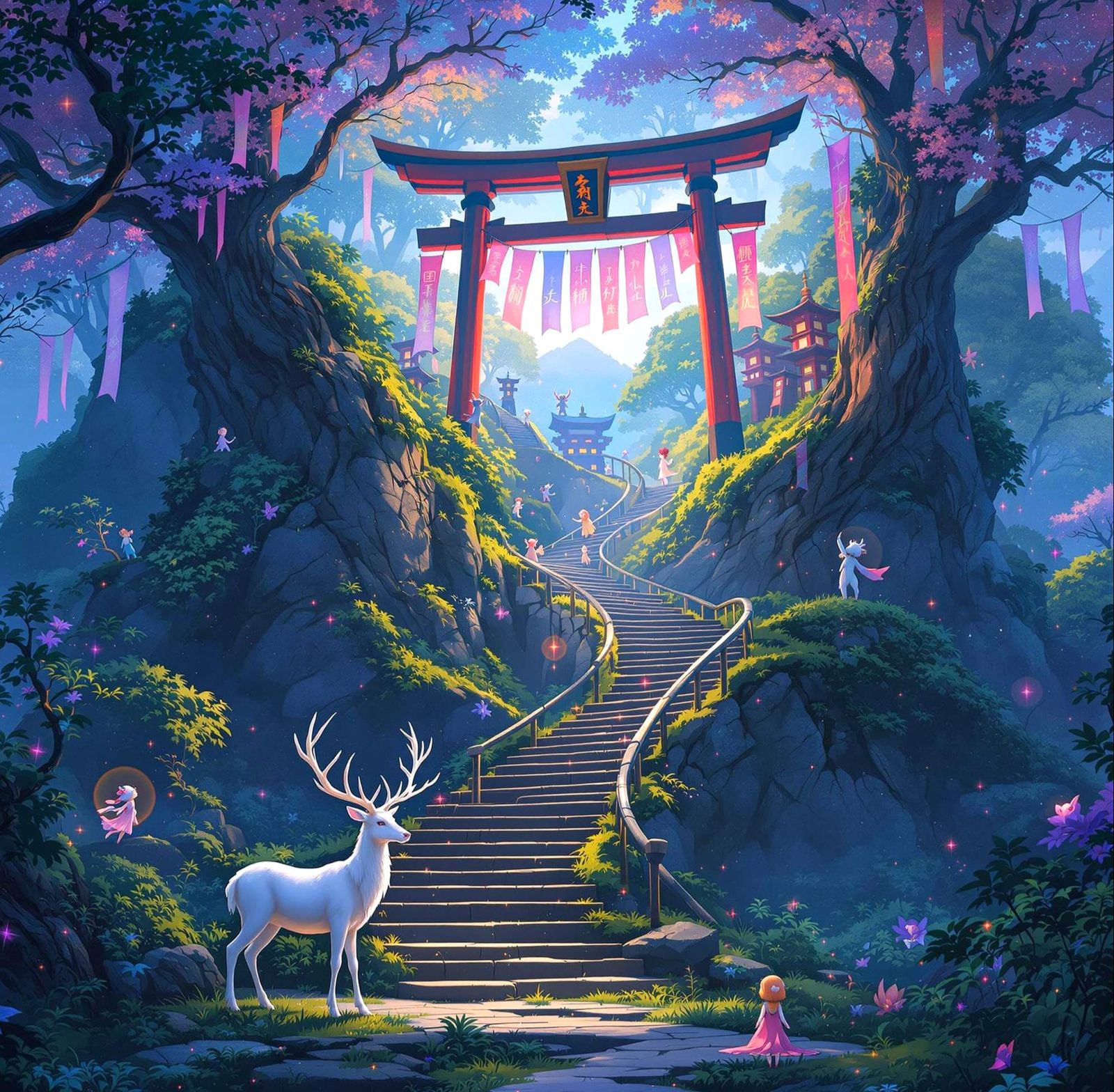 Surreal Forest Encounter in Hyper-Detailed Anime Style
