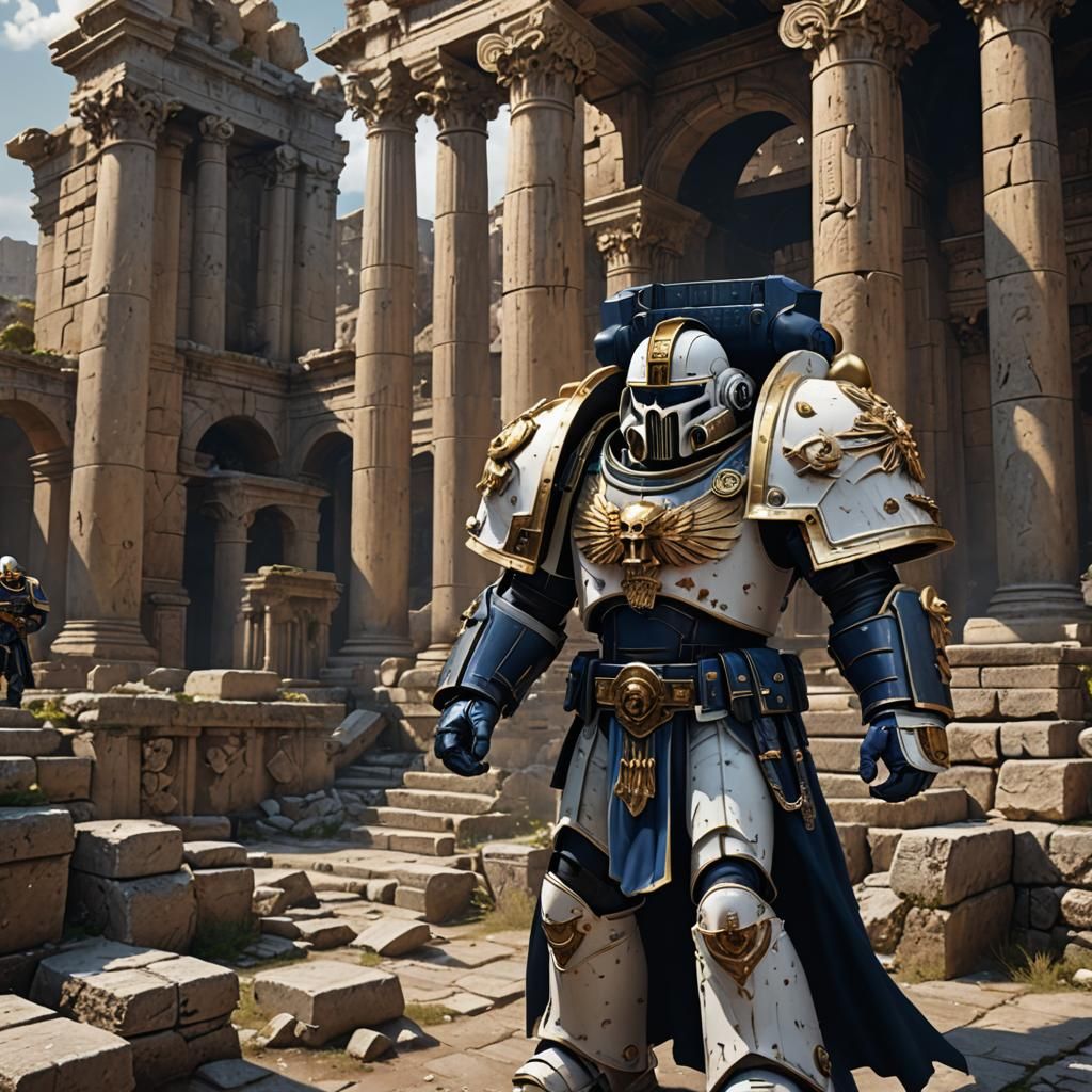 Space Marine in Ancient Ruins: Dark Fantasy Concept Art