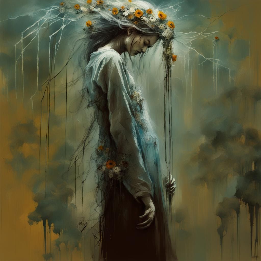 Ethereal Ghost Woman in Sinister, Ominous Setting