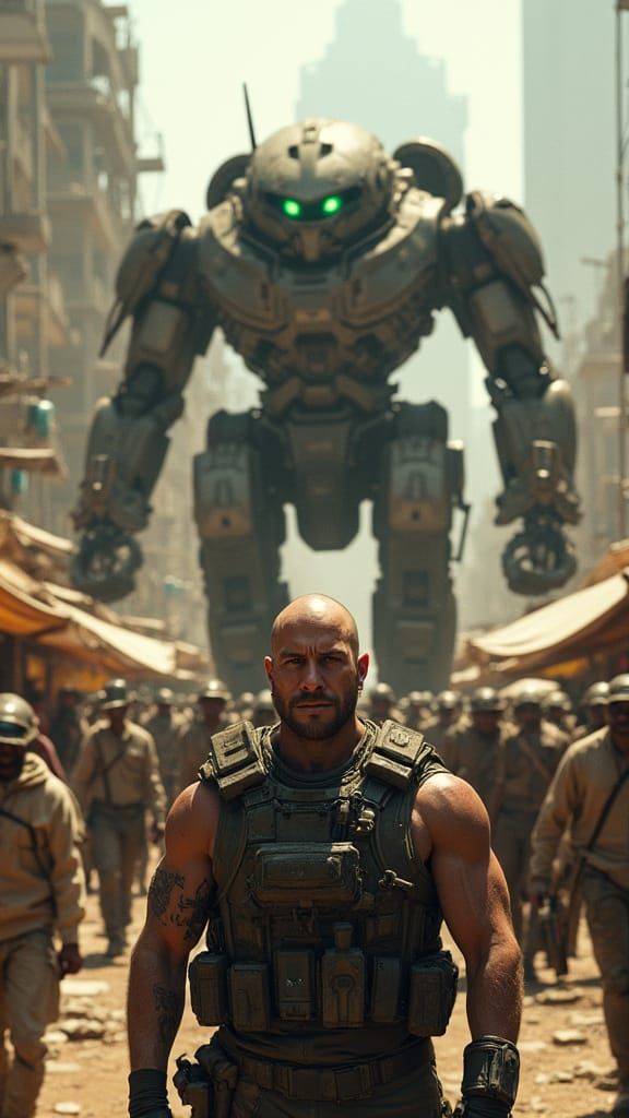 Cyberpunk Warrior Dominates Ruined Urban Landscape