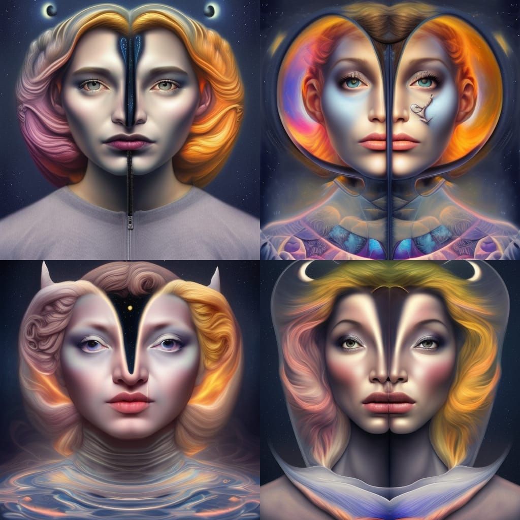 Gemini Split Portrait: Fire and Ice Digital Art