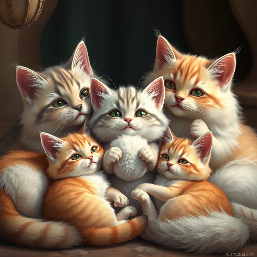 Feline Family in Whimsical Matte Environment