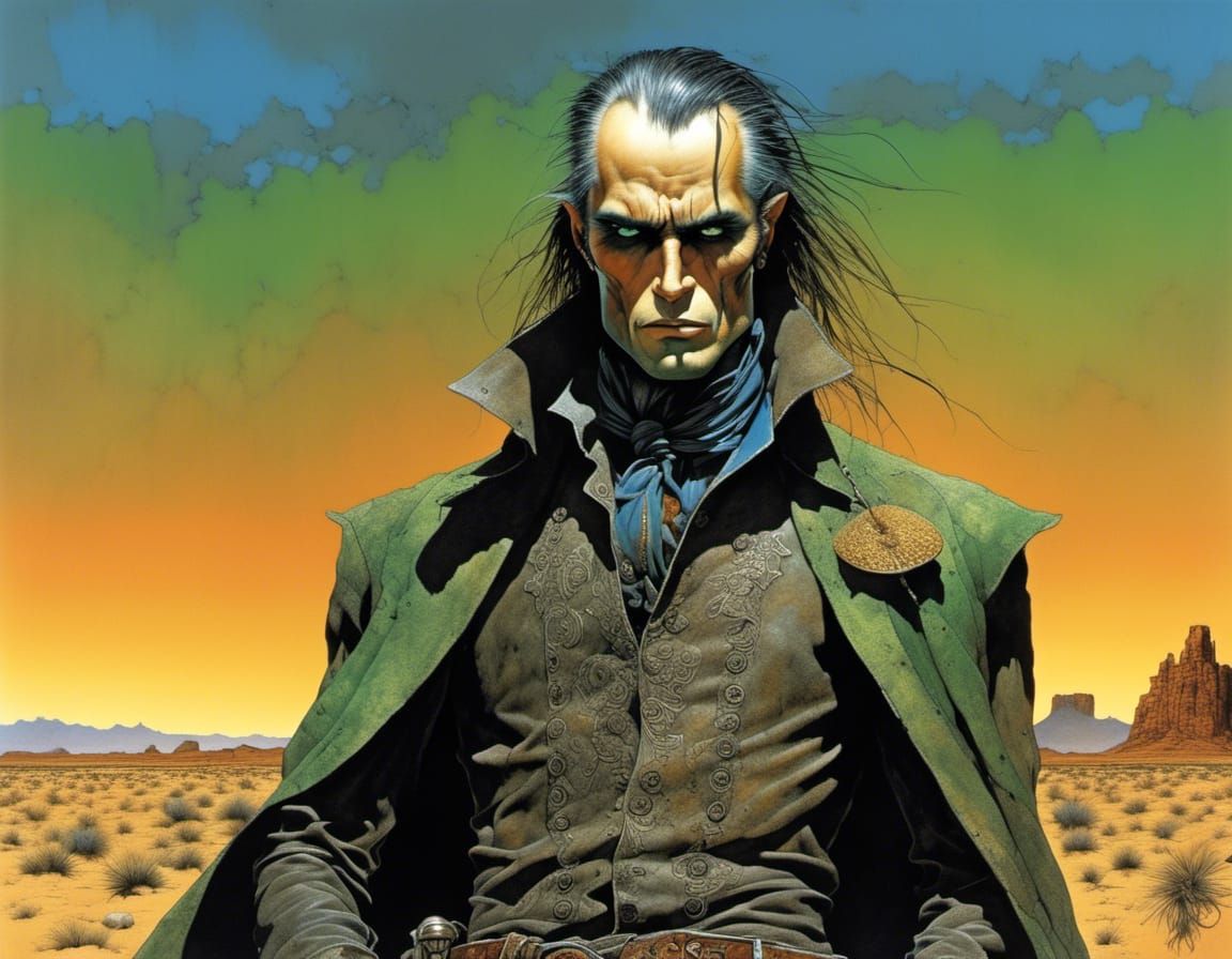 Vampire Cowboy in Desert at Golden Hour