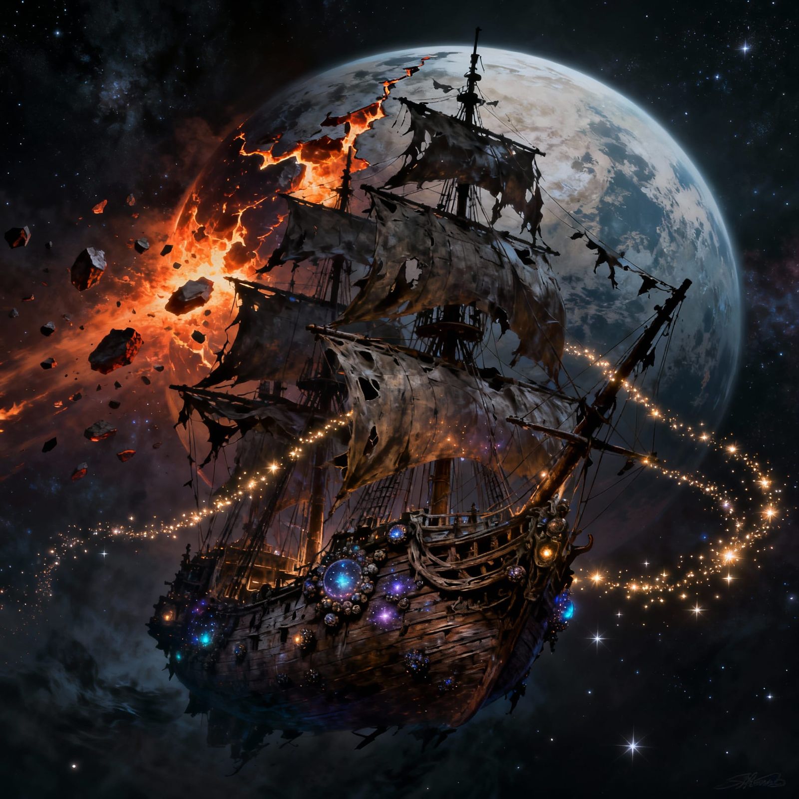 Tattered Galleon Drifts Through Cosmic Void