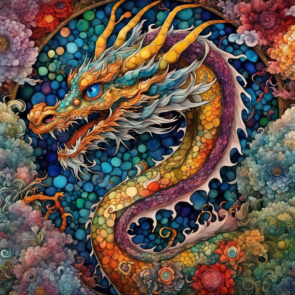 Kaleidoscopic Dragon Art in Detailed Matte Style