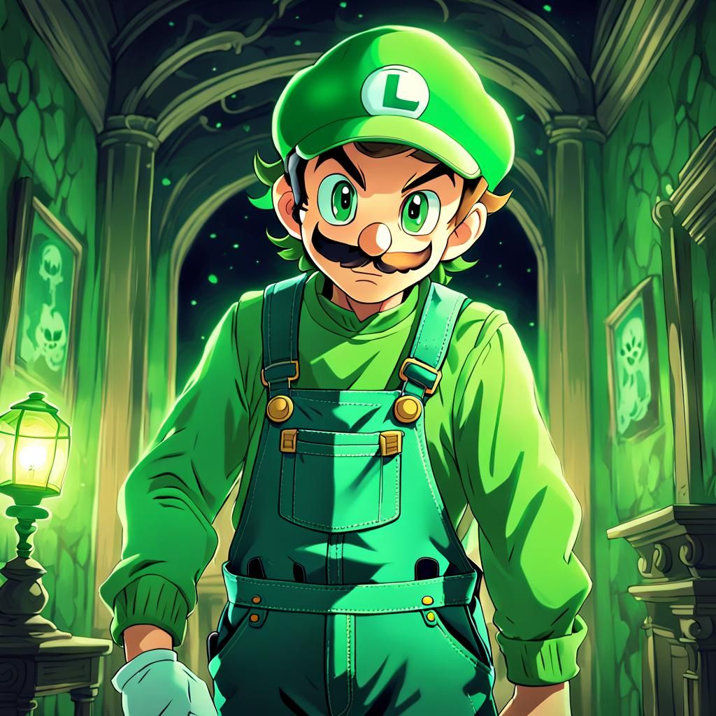 Luigi's Anime Portrait in Spooky Mansion