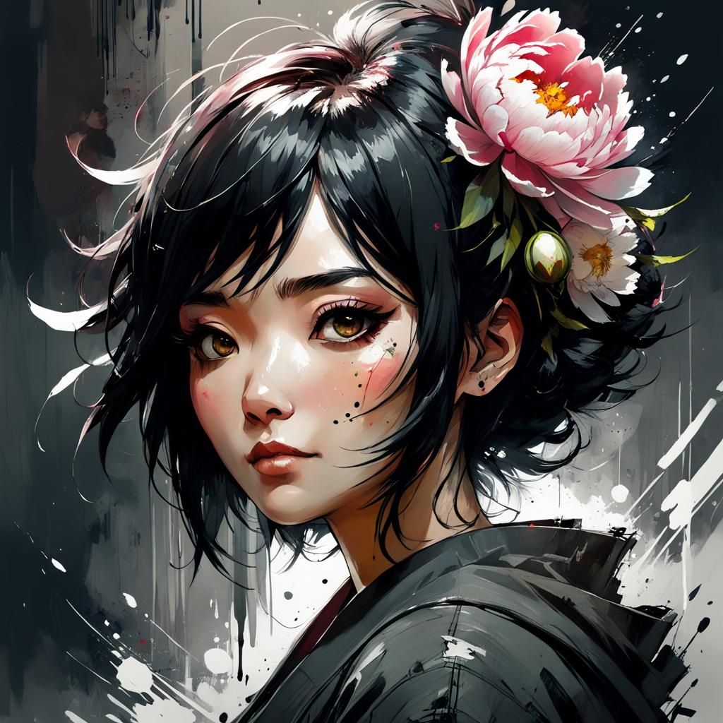 Anime Ink Portrait with God Rays