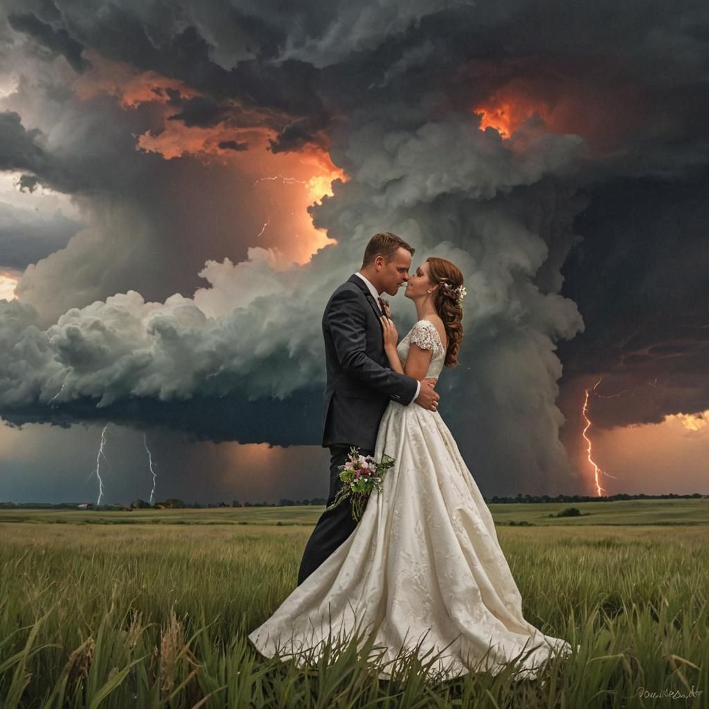 Prairie Wedding with Tornado in Background, Acrylic Art