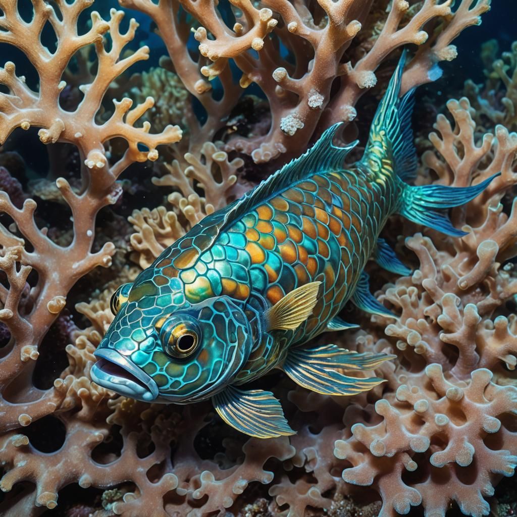 Surreal Fish with Iridescent Scales in Dreamlike Close-Up