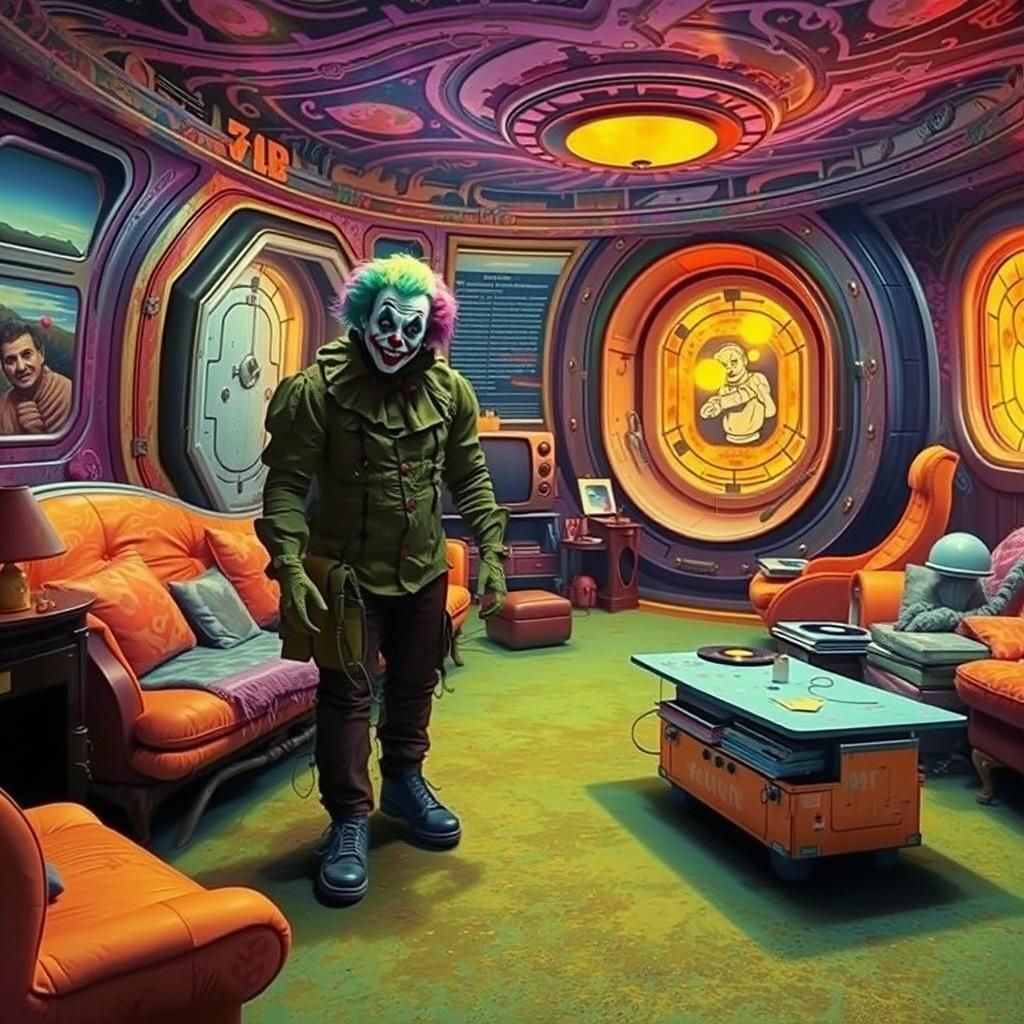 Retro Clown Figure with VHS Glitches