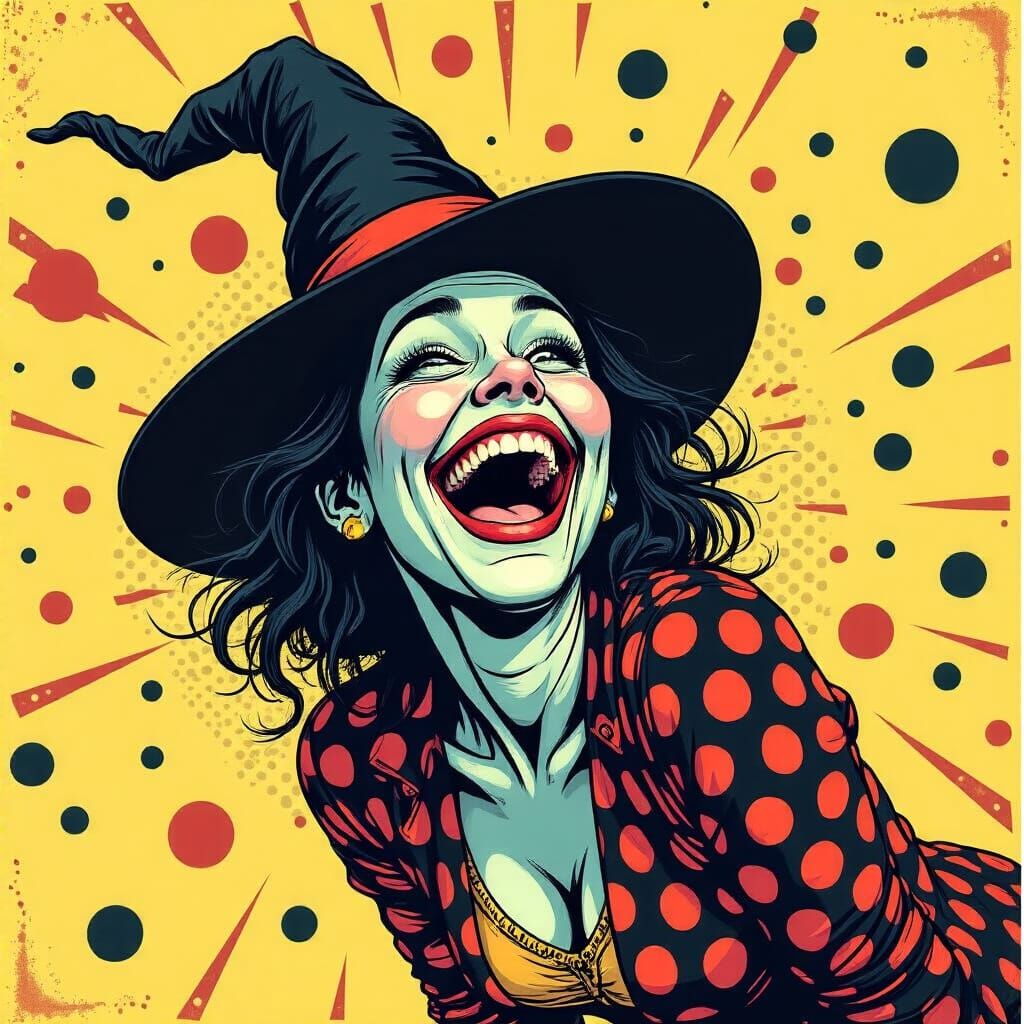Laughing Witch in Pop Art Comic Book Style
