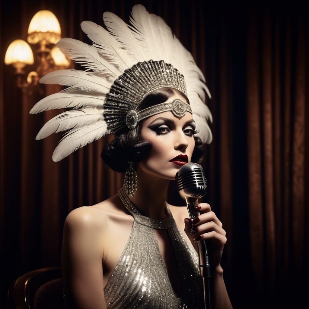 Glamorous Cabaret Showgirl in 1920s Style