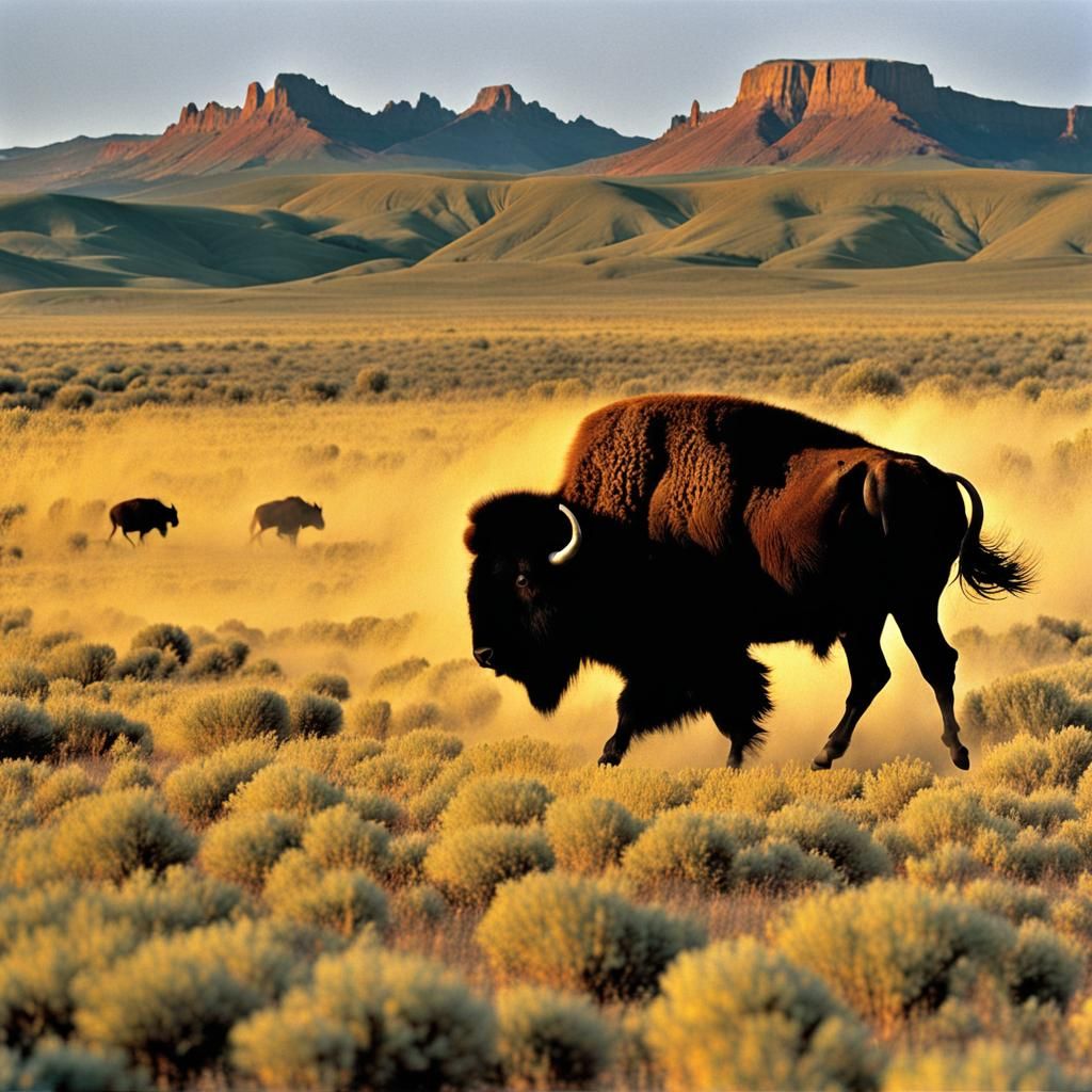 Bison Run Through Arizona: Moebius-Style Photo