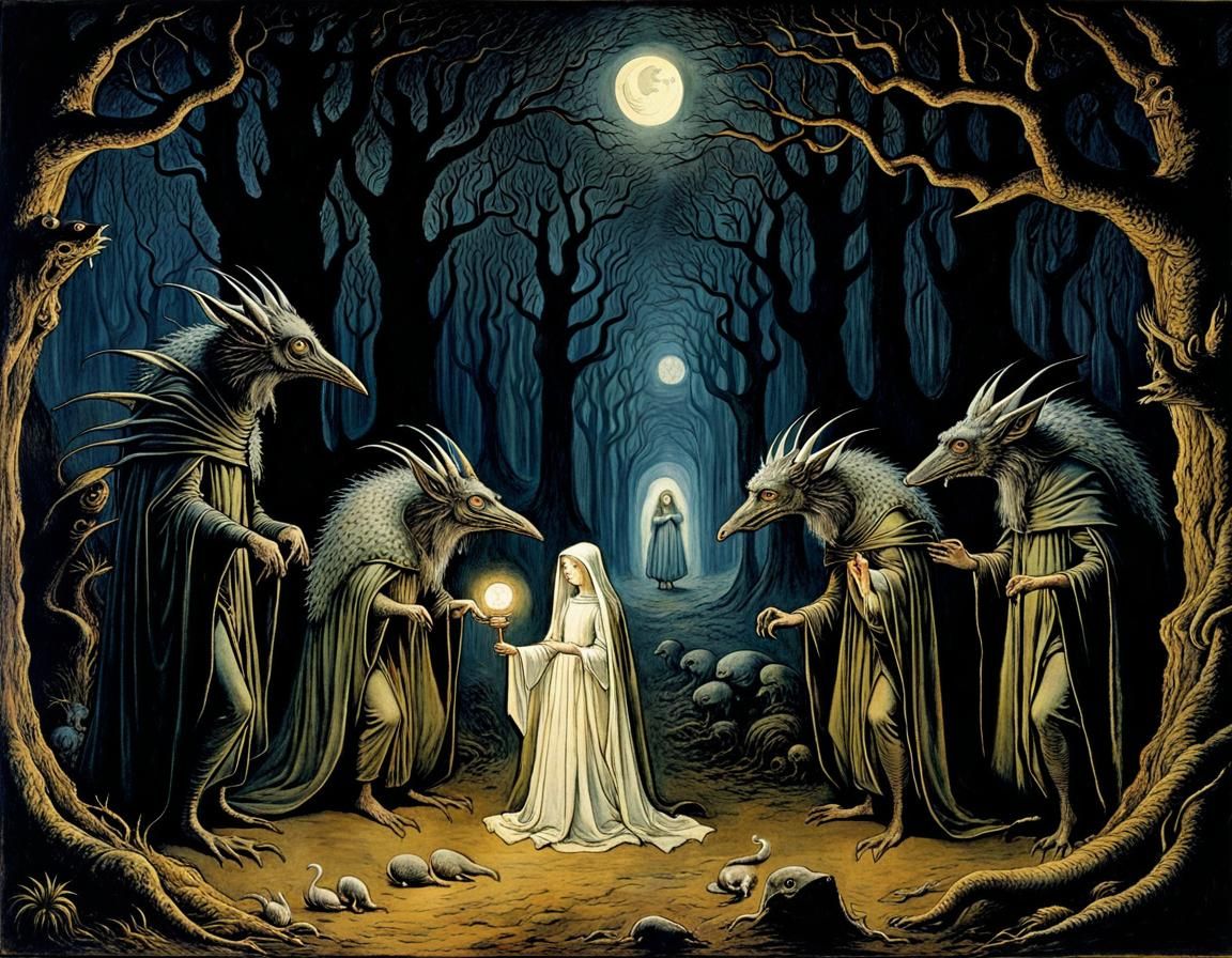 Menacing Hobgoblins Surround Princess in the Night