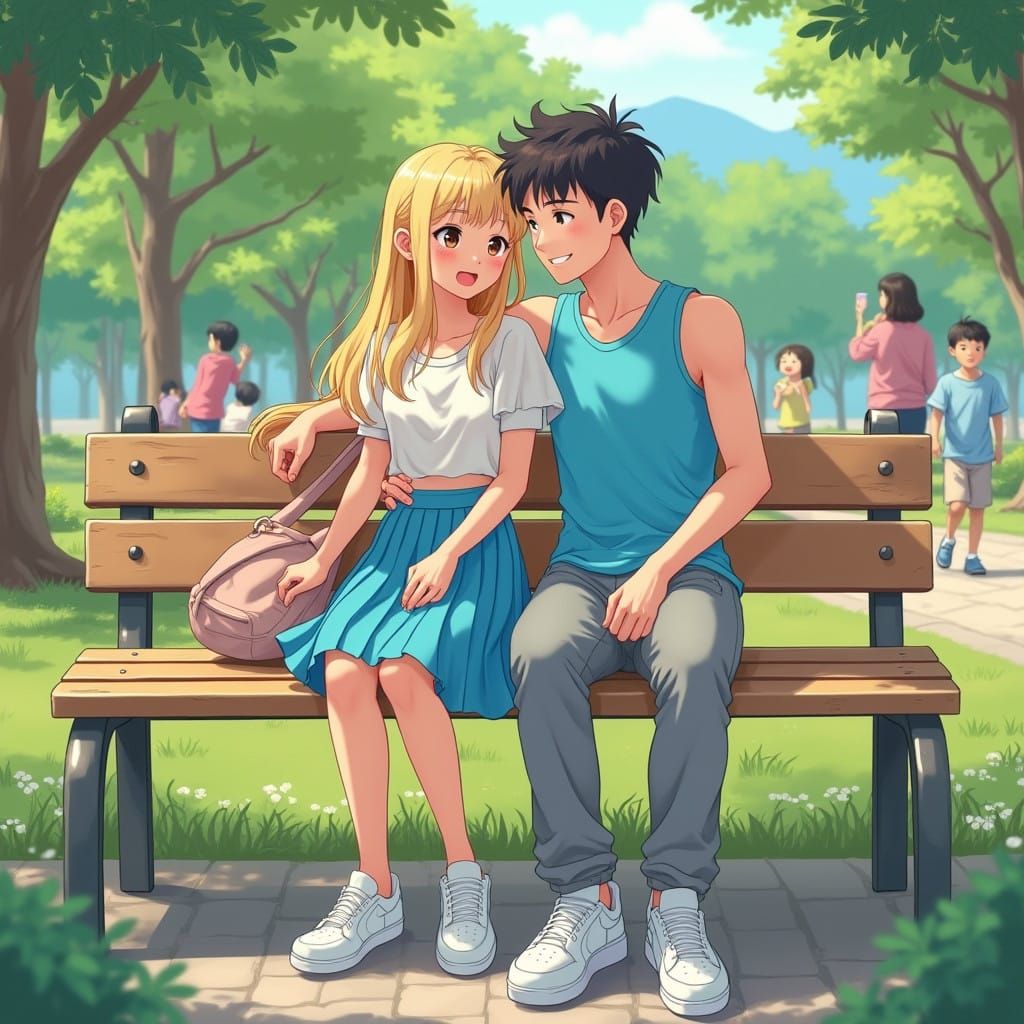 Surreal Anime-Inspired Scene of Korean Teens Enjoying Aftern...