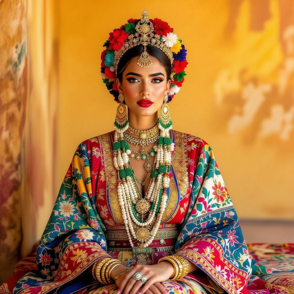 Moroccan Queen in Vibrant Traditional Attire