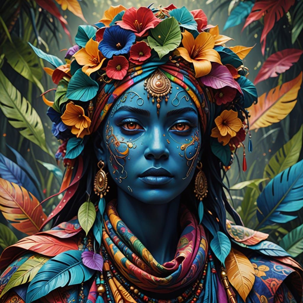 Exotic Jungle Queen in Vibrant Oil Painting Style