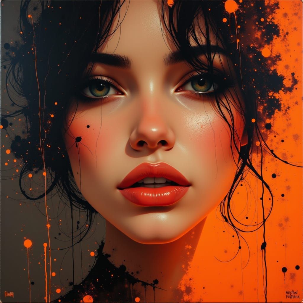 Mysterious Woman Portrait with Striking Eyes and Lips