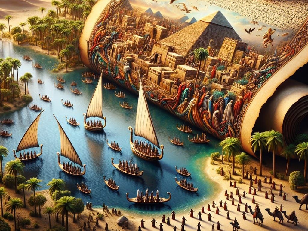 Nile River Scroll: Detailed Fantasy Concept Art