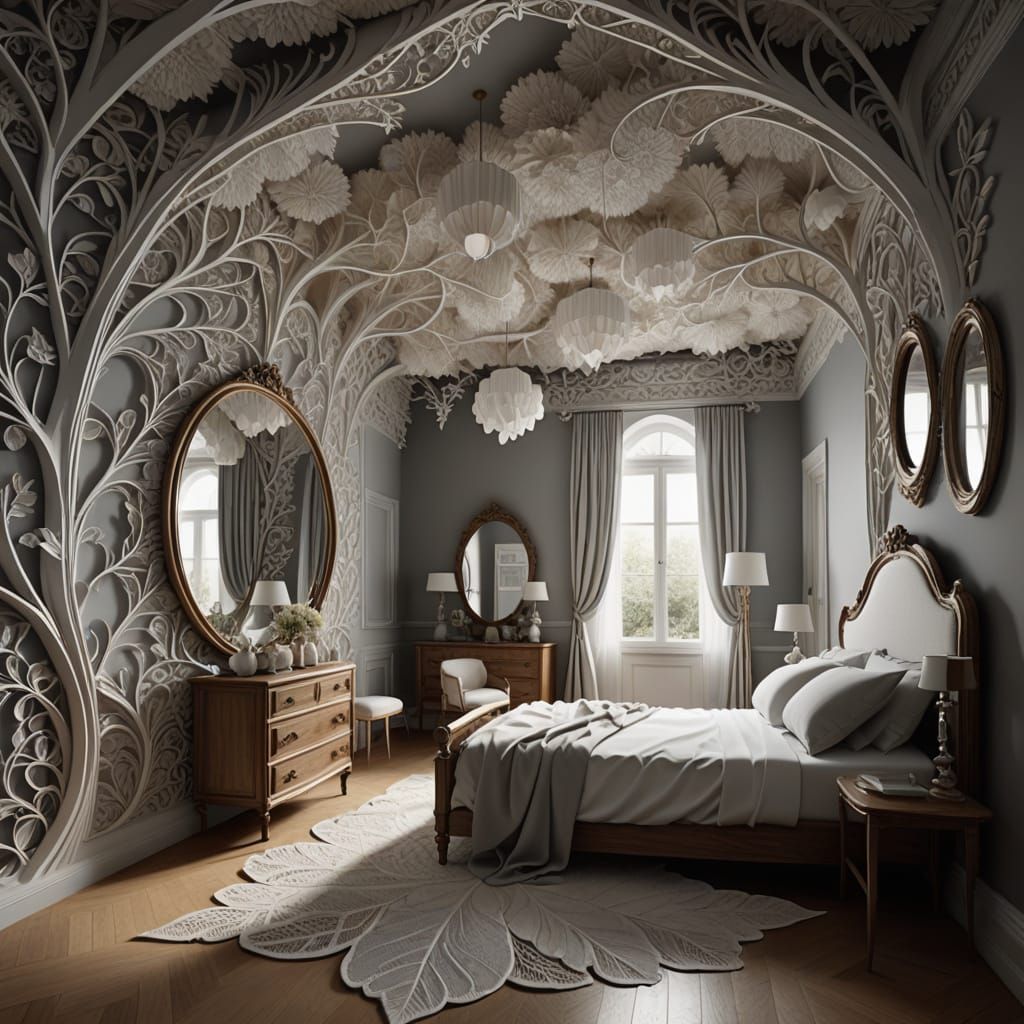 Ethereal Surrealist Dormitories with Fractal Zentangle Desig...