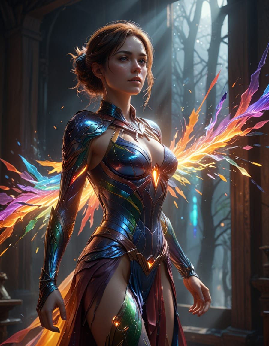 Woman in Prism Light: Hyper-Realistic Anime Art