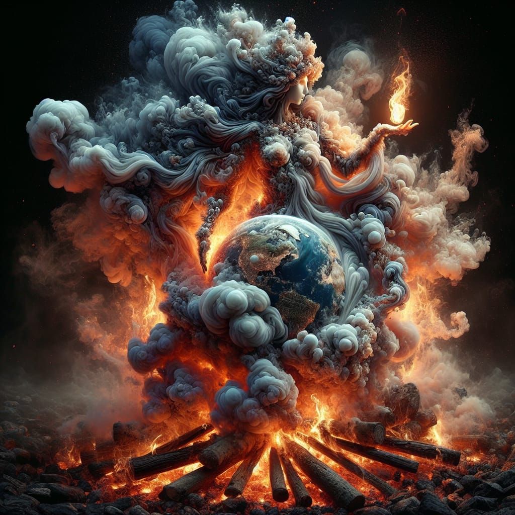 Ethereal Fire Goddess Emerges from Embers