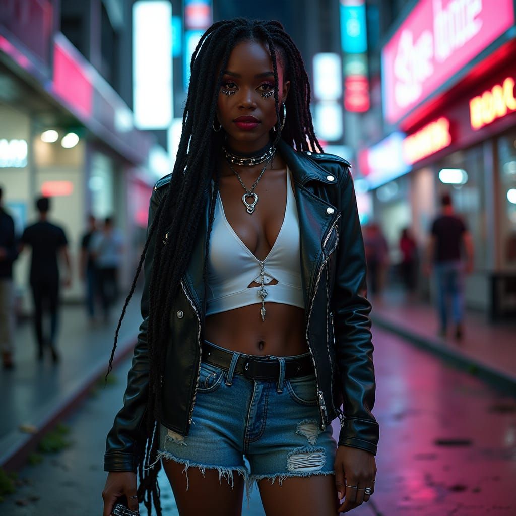 Beautiful African Woman in Cyberpunk Vogue Fashion