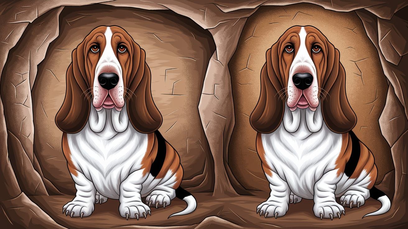 Regal Basset Hound in Ancient Cave Painting